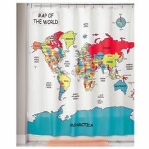 World Map Fabric Polyester Shower Curtain